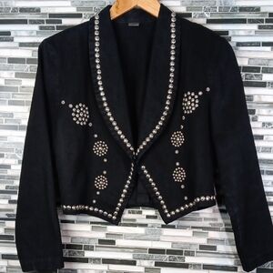 Black Studded Women's Cropped Western Jacket Bohemian M